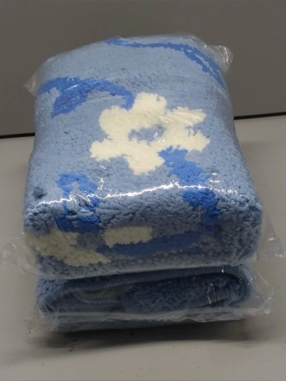 Floral Blue Bath Mat - Set of 2 Absorbent Bathroom Rug with White Daisies 31X20